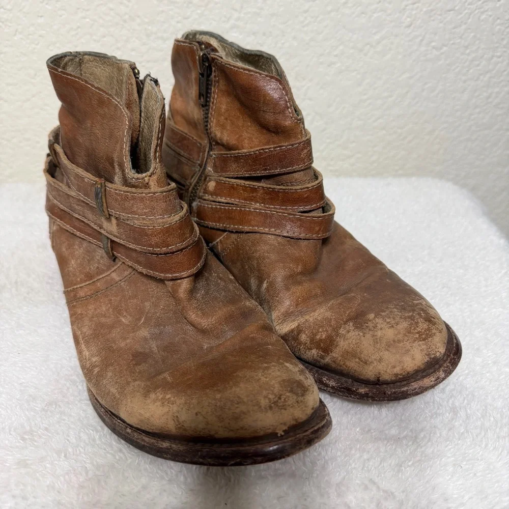 Freebird By Steven Watts Brown Distressed Leather Ankle Boots Size 9